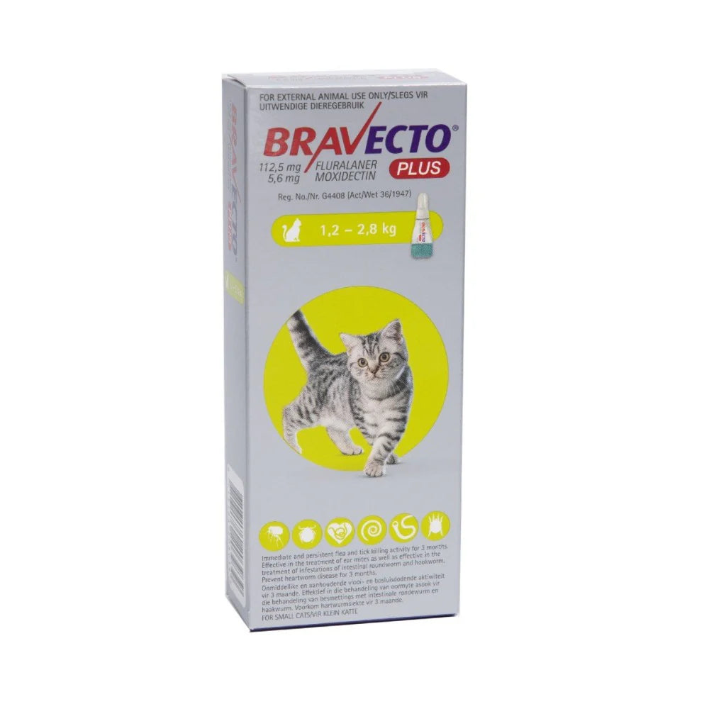 112mg + 5.6mg Tick, Flea & Roundworm Silver Lime Bravecto Plus Cream - Small Cat (1.2–2.8kg)