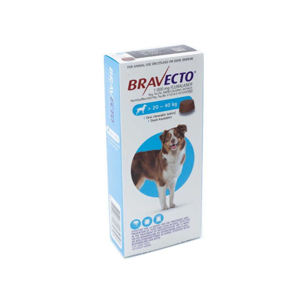 1,000mg Tick & Flea Blue Bravecto Chew - Large Dog (20-40kg)