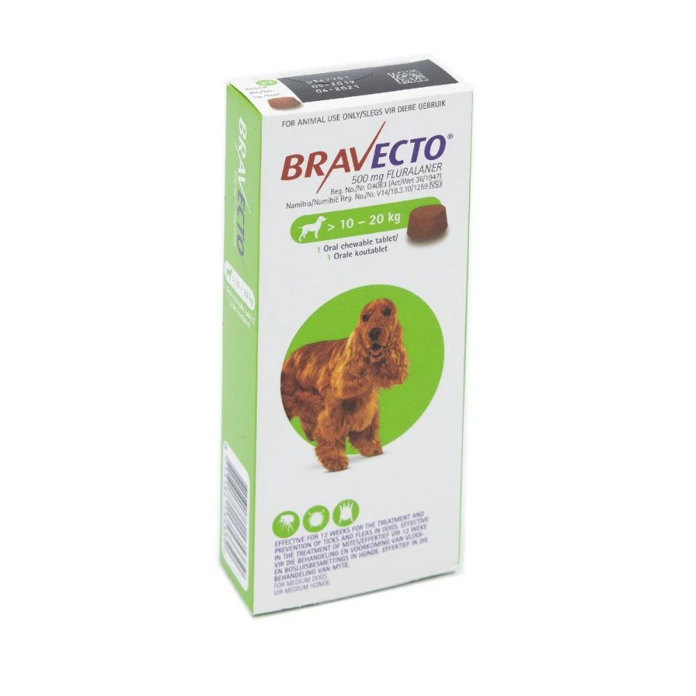 500mg Tick & Flea Green Bravecto Chew - Medium Dog (10-20kg)