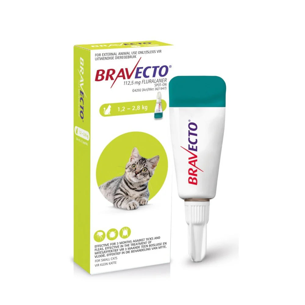 112mg Tick, Flea & Roundworm Lime Green Bravecto Spot-On - Small Cat (1.2–2.8kg)