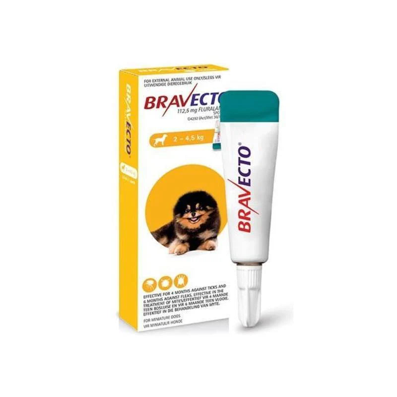 112.5mg Tick & Flea Yellow Bravecto Spot-On - Toy Dog (2–4.5kg)