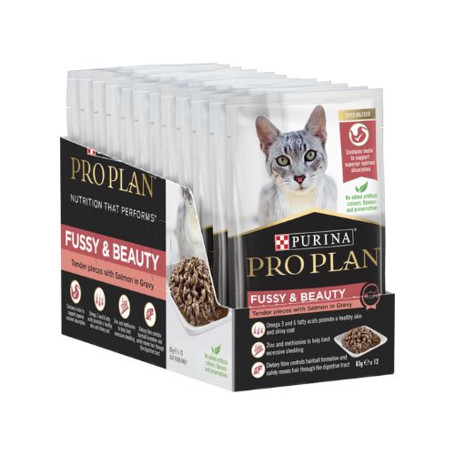 Purina PRO PLAN® Adult Fussy & Beauty Wet Cat Food Sachets - Salmon In Gravy