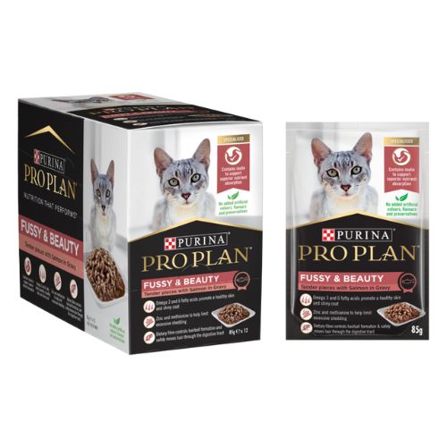 Purina PRO PLAN® Adult Fussy & Beauty Wet Cat Food Sachets - Salmon In Gravy