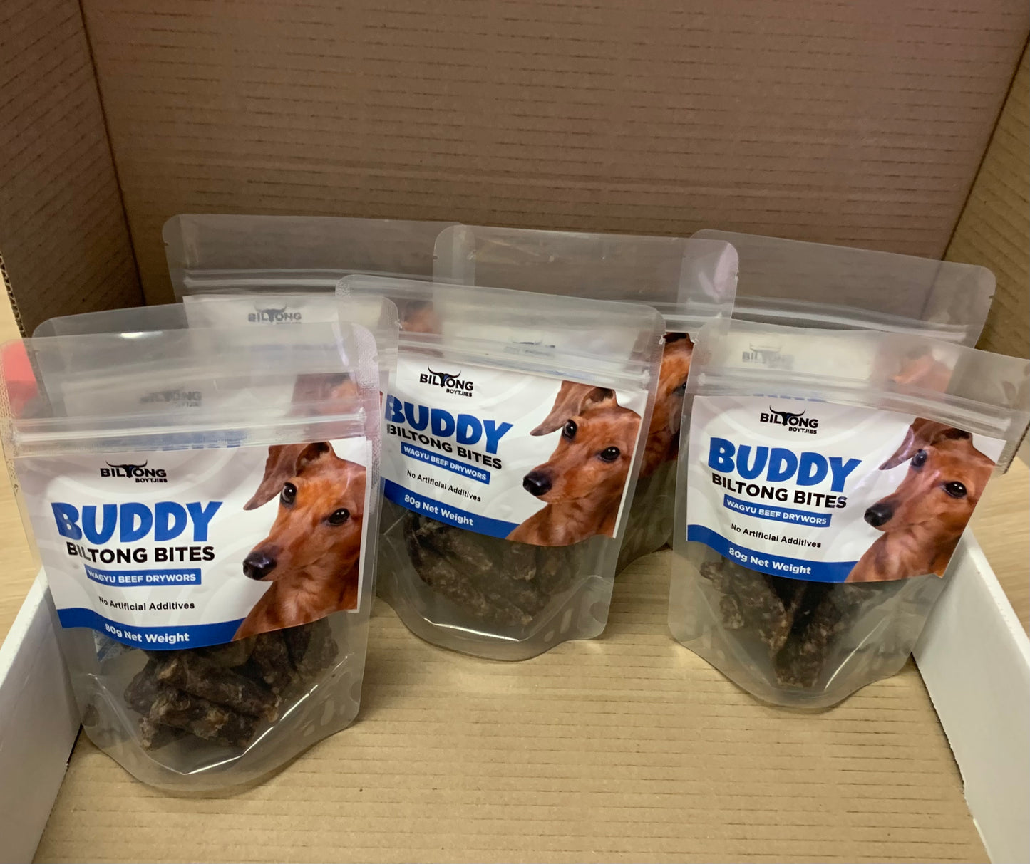 Biltong Boytjies Buddy Biltong Bites, Doggy Drywors, Dog Biltong packing Snack Pack Set image from Pets Planet - South Africa’s No.1 ePet Store for premium pet products, online pet shopping, best pet store near me, for pet treats, dog treats, pet snacks, dog snacks, pet food, dog food, and for dog beds, dog bed, dog beds on sale, plush dog bed, washable dog bed, takealot dog bed, dog bed takealot, iremia dog bed, pet bed from a pet store Olivedale, pet store Bryanston, Pet Store Johannesburg